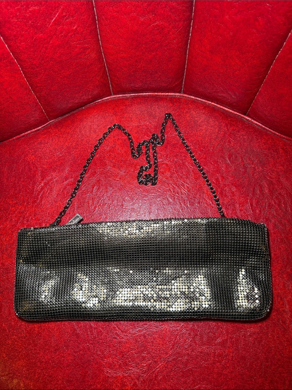 Chico’s Gunmetal Metal Mesh Shoulder Bag Clutch Chain Evening Purse